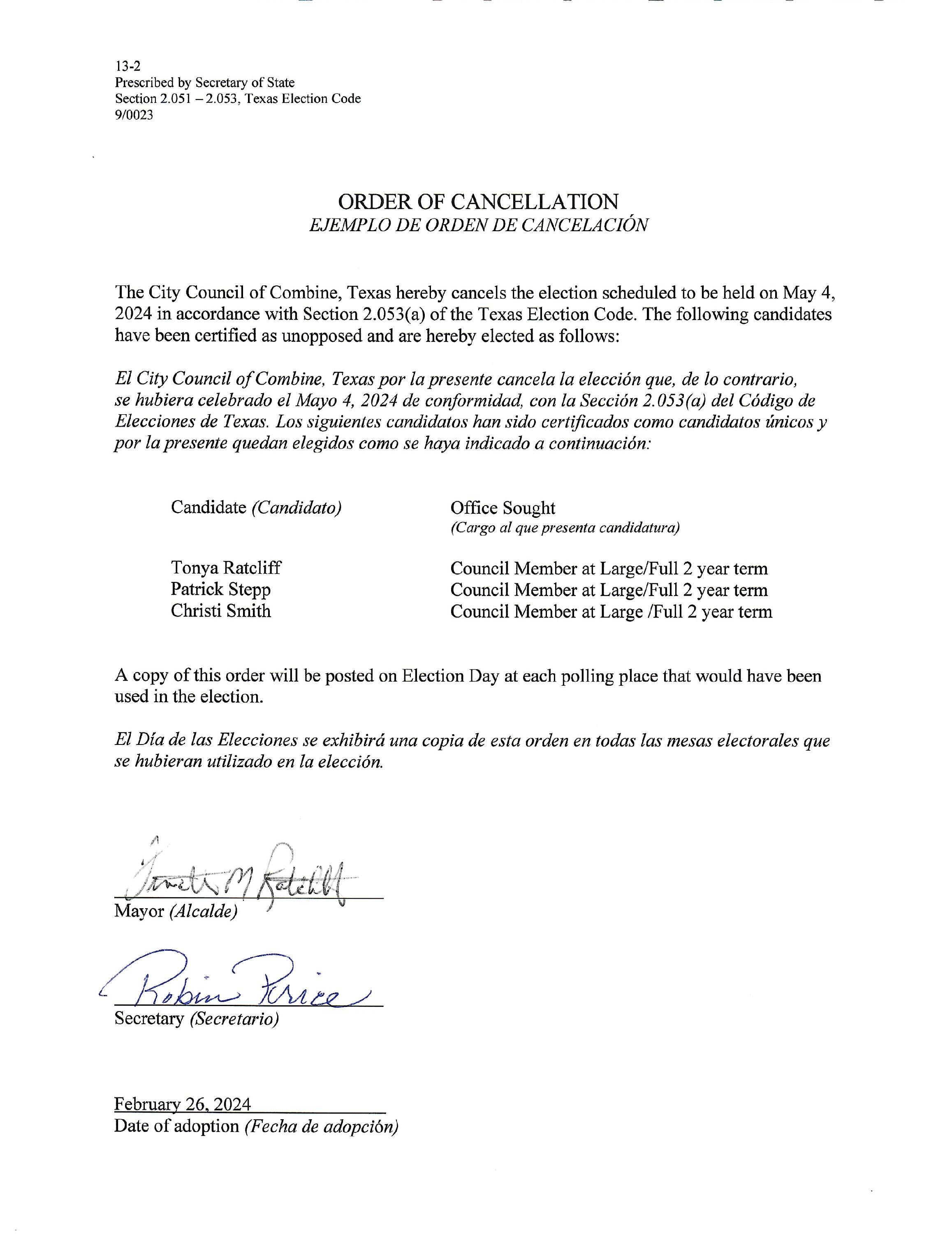 Order of Cancellation